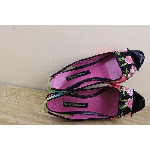 Beverly Feldman Heels 6.5M Floral Print Slingback Slip On High Heels Vintage - Picture 3 of 6